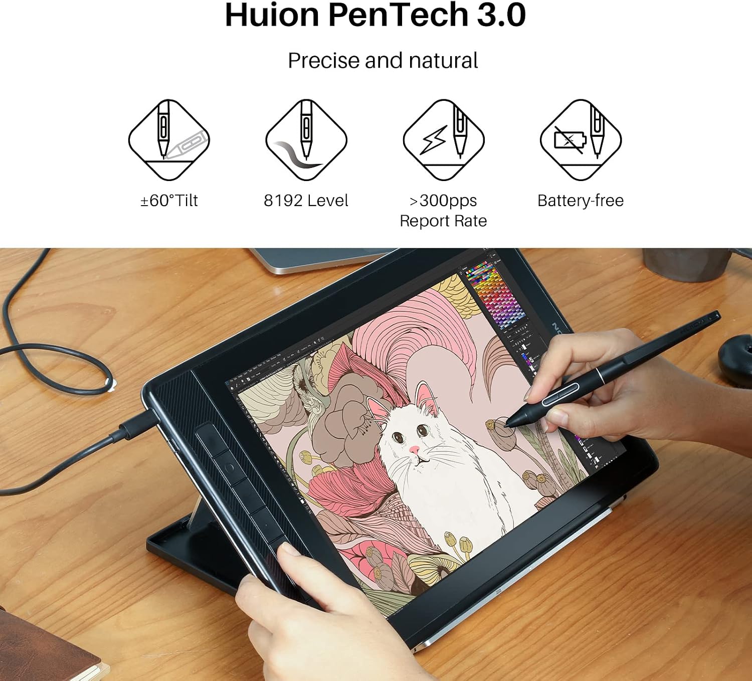 HUION Kamvas Pro 13 2.5K QHD Graphics Monitor Drawing Tablet with Screen QLED Full Lamination Battery-Free Stylus PW517 for Windows PC, Mac, Android, 13.3inch Digital Drawing Tablet Pen Display