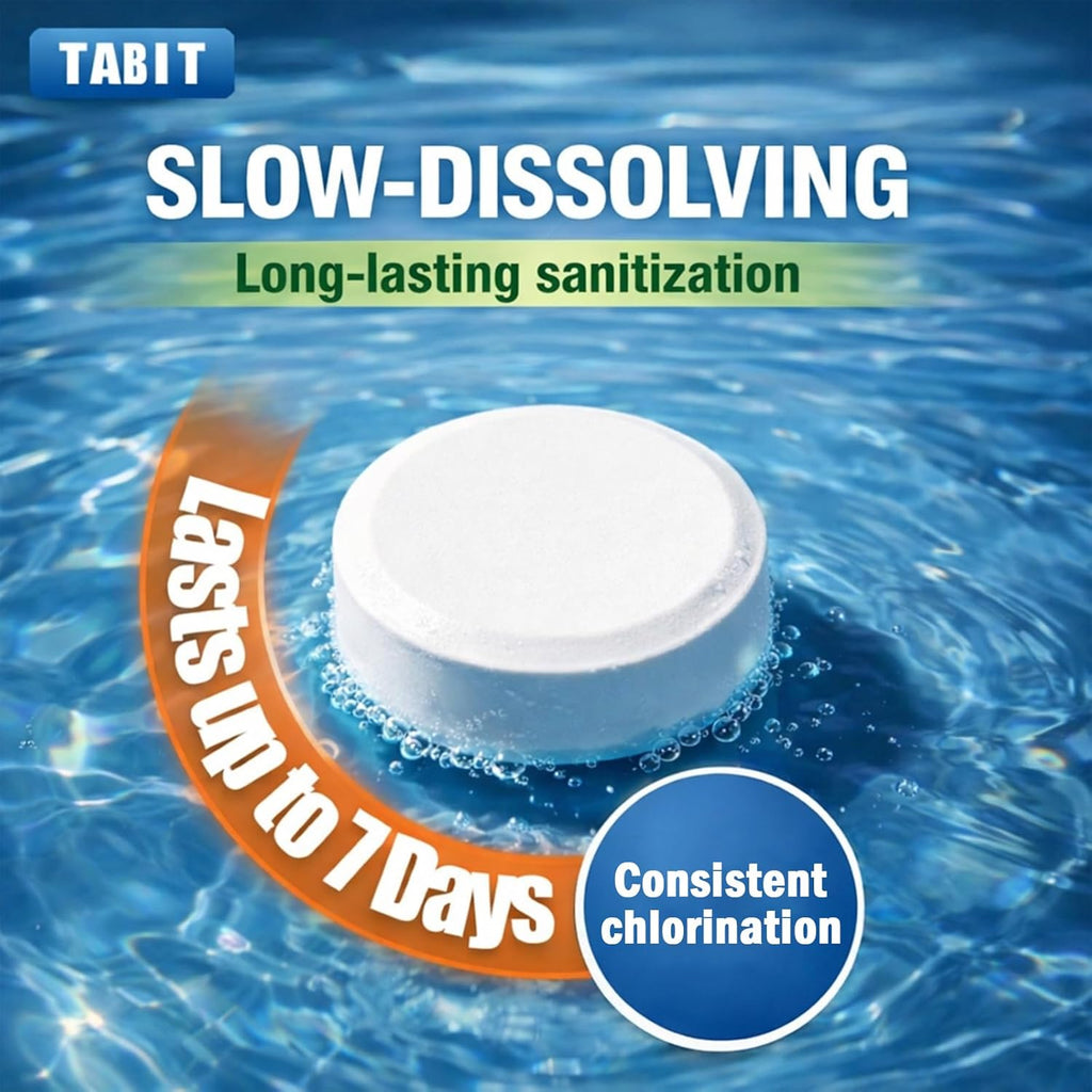 TABIT 80 lbs Chlorine Tablets 3 Inch for Swimming Pools – Slow Dissolving & Long Lasting – 99% Available Chlorine Tri-Chlor – Kills Bacteria & Stops Algae – 2 x 40 lb Buckets