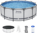 Bestway Steel Pro MAX 13' x 48' Above Ground Pool, Round Metal Frame Outdoor Swimming Pool Set with Filter Pump, Ladder, and Cover, Gray