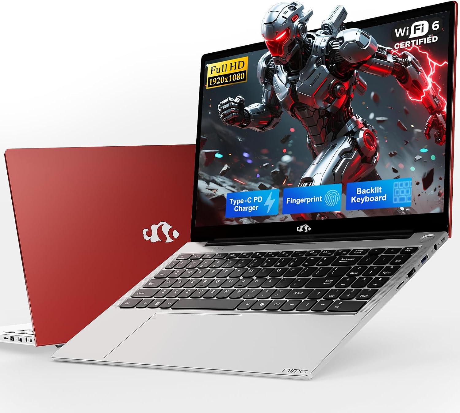 NIMO 15.6' IPS FHD-Student-Laptop, 16GB RAM 512GB SSD Intel N150(Beat i3-10110U, Up to 3.6GHz) Computer with 65W Type-C, Fingerprint, Backlit Keyboard, Wi-Fi 6, BT5.2, for Business and Home