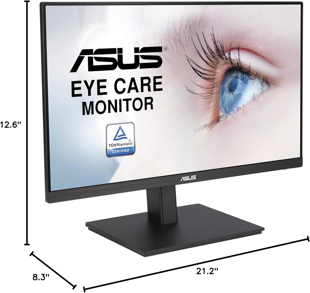 ASUS 24' 1080P Monitor (VA24EQSB) - Full HD, IPS, 75Hz, Built-in Speakers, Eye Care, Low Blue Light, Flicker Free, VESA Mountable, Height Adjustment, Frameless, DisplayPort, HDMI, VGA, USB Hub,Black