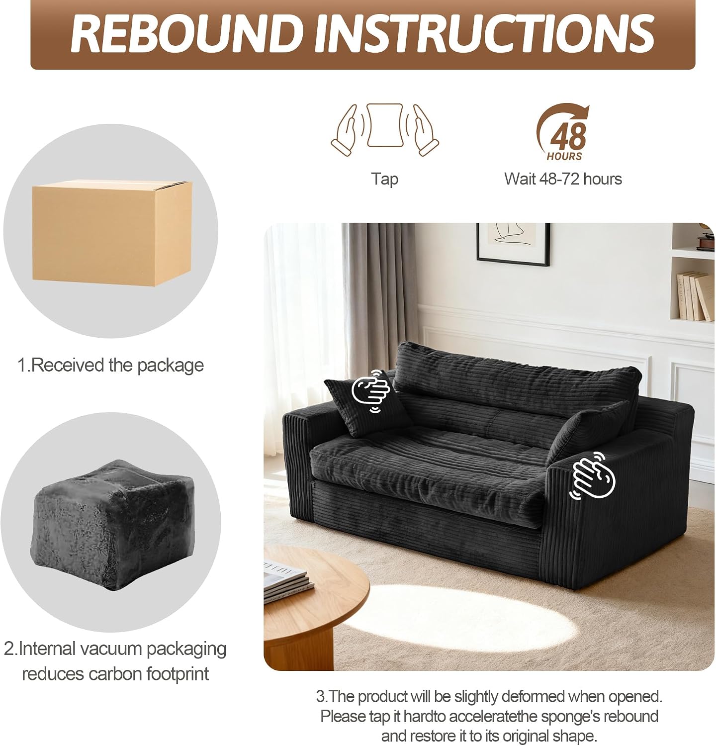 Convertible Sofa Bed, Pull Out Boneless Couch Loveseat Floor Sofa Bed with Pillows, 2-Seater Folding Sofa Loveseat Boneless Couch for Living Room, Bedroom, Apartment, Office (Black)