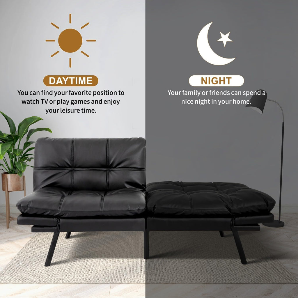 Convertible Memory Foam Sofa Bed with Adjustable Backrest & Armrest, Modern Futon Couch for Living Room, Office, Apartment, Space-Saving Design, Easy Assembly,Matte Black