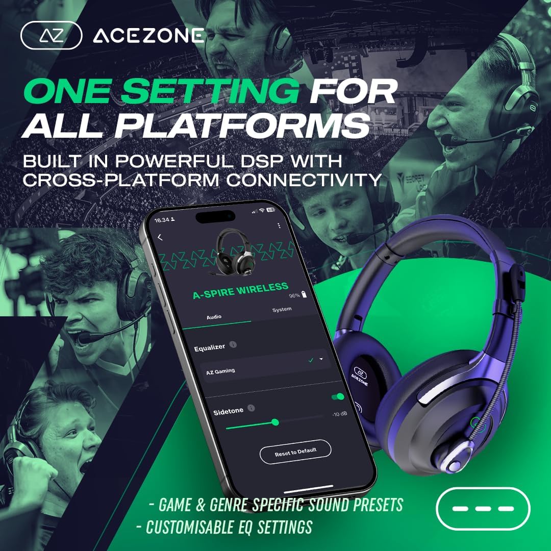 ACEZONE A-Spire Wireless Gaming Headset, Tournament-Grade Hybrid ANC, Ultra-Low Latency, Flip-to-Mute Mic, App EQ, 35+ Hr Battery, 270g, 2.4GH, BT, USB-C, 3.5mm, for PC, MacOS PS4/PS5, Switch, Mobile