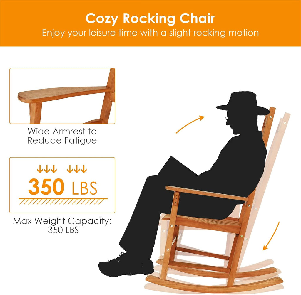Tangkula Set of 2 Patio Rocking Chair, Indoor Outdoor Wooden Rocker Lounge Chair for Porch Garden Backyard Balcony, Rustic High Back Armchair w/Heavy-Duty 350 LBS Weight Capacity