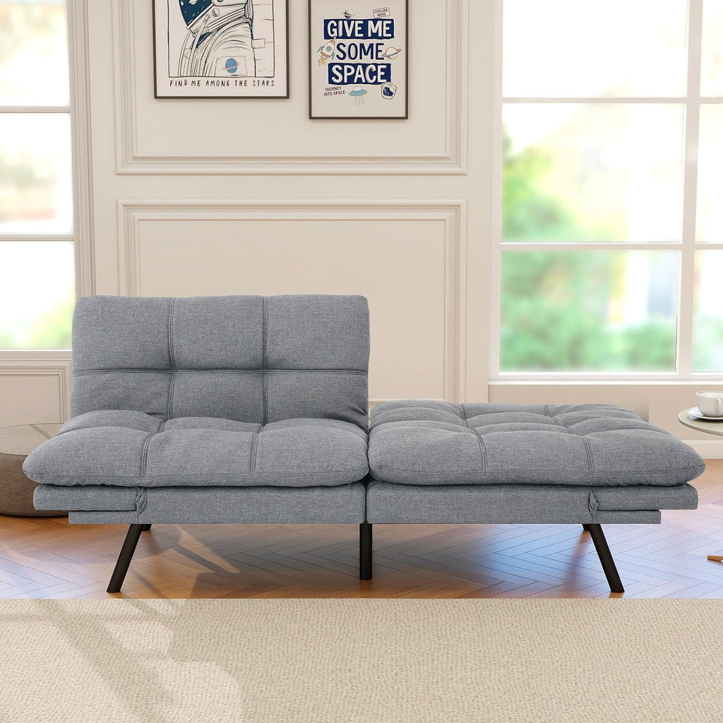Opoiar Futon Sofa Bed Modern Memory Foam Sleeper Sofa Convertible Couch Adjustable Armrest&Backrest Leather Futon for Living Space,Apartment,Office Sofabed
