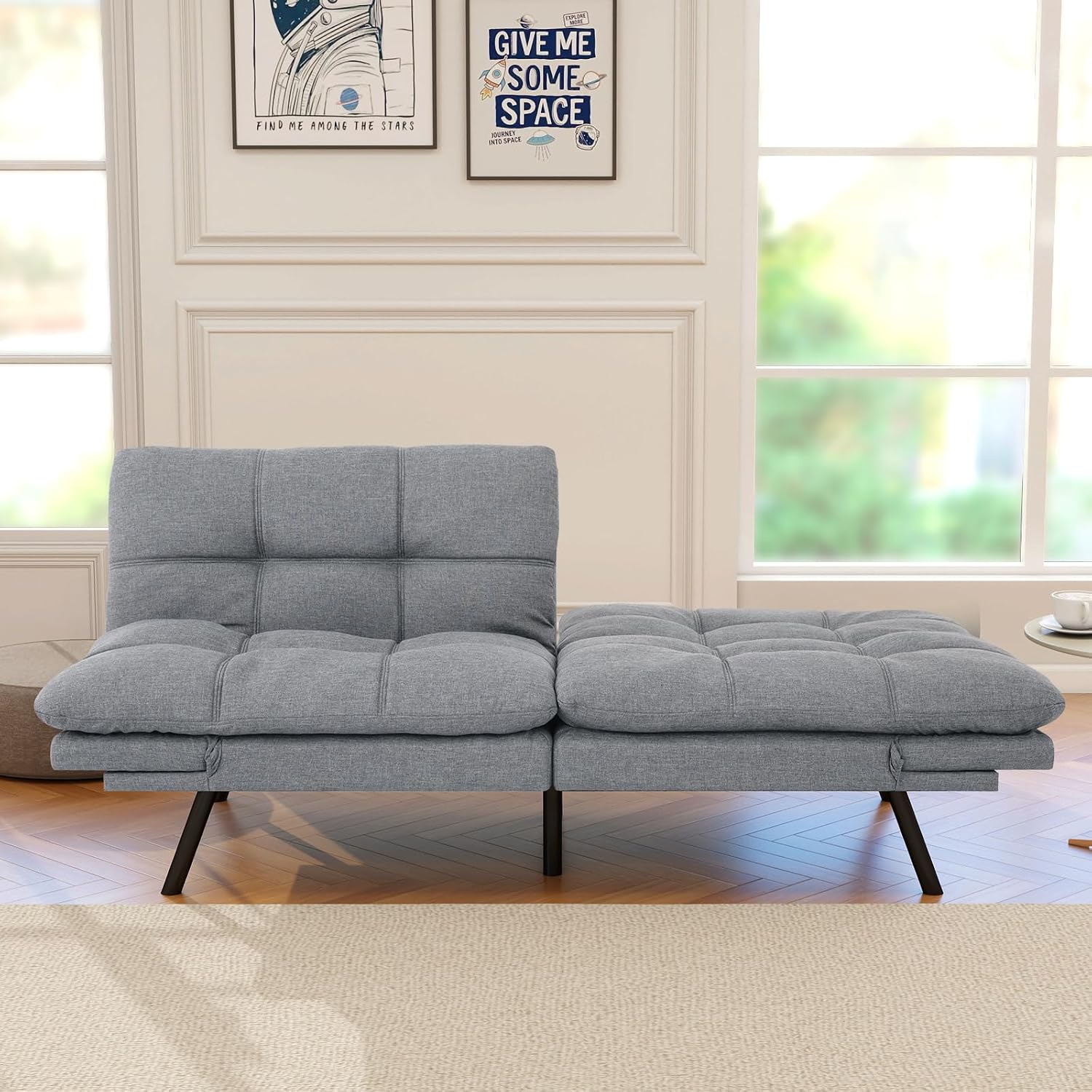 Opoiar Futon Sofa Bed Modern Memory Foam Sleeper Sofa Convertible Couch Adjustable Armrest&Backrest Leather Futon for Living Space,Apartment,Office Sofabed