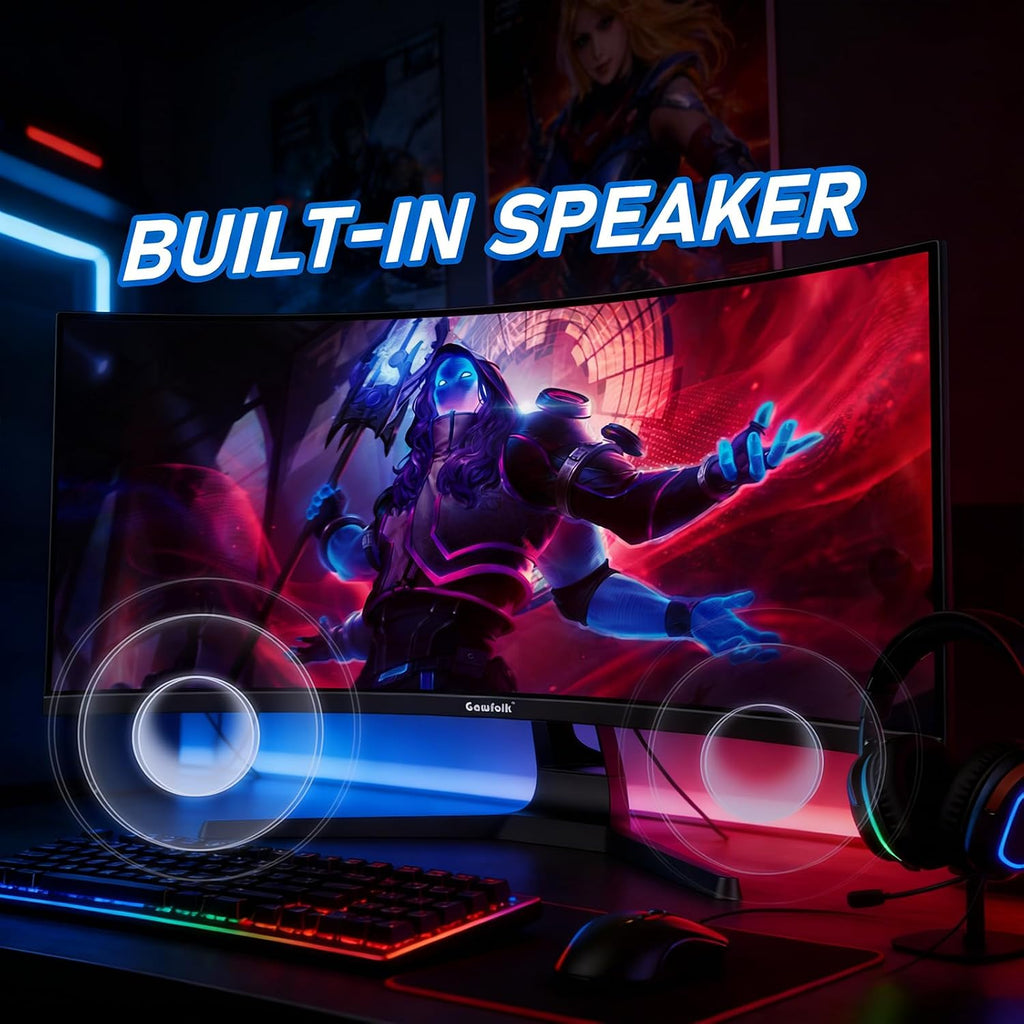 Gawfolk 34 Inch Curved Gaming Monitor, 240Hz Ultrawide PC Monitors Built-in Speakers, UWQHD (3440x1440) 1500R Computer Screen mit FreeSync, HDMI 2.0 & DP 1.4, Wall Mountable