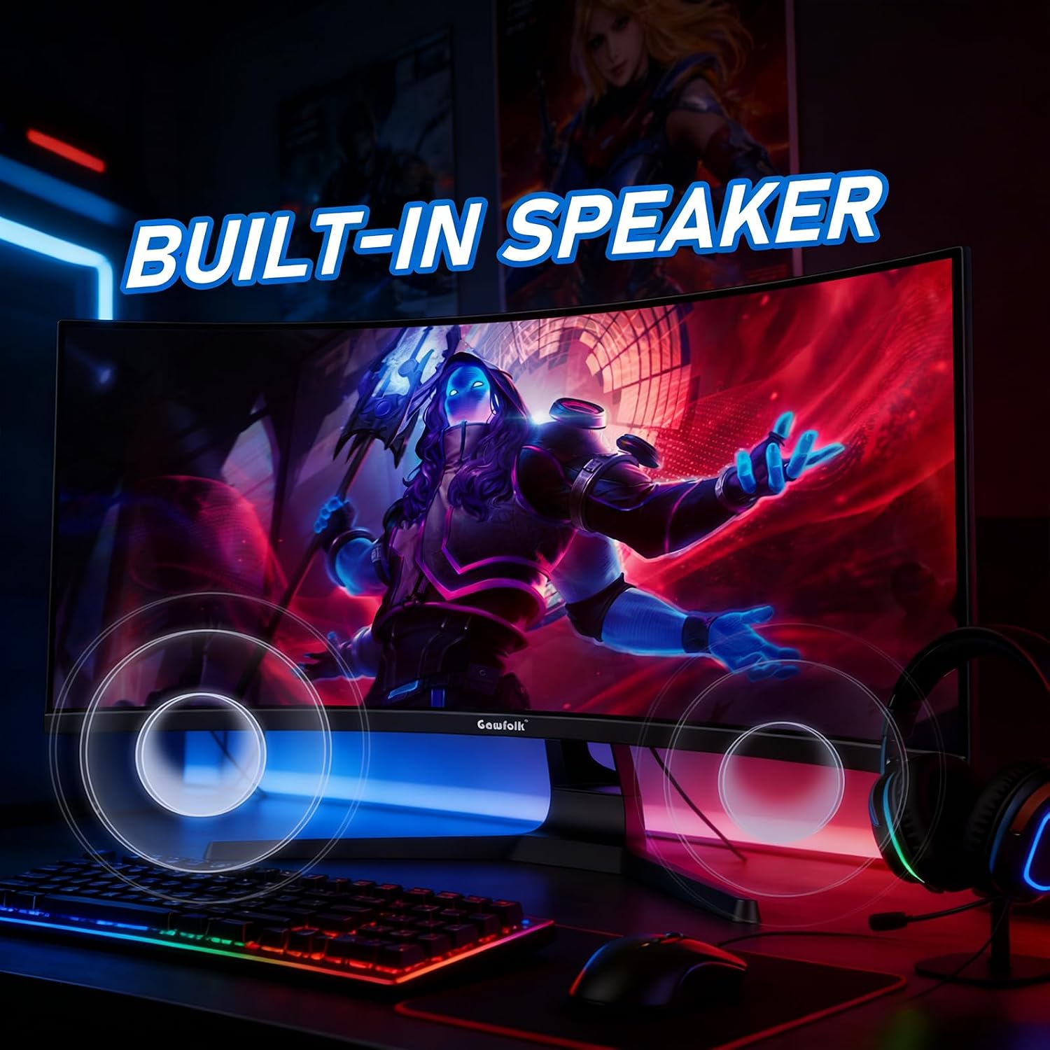 Gawfolk 34 Inch Curved Gaming Monitor, 240Hz Ultrawide PC Monitors Built-in Speakers, UWQHD (3440x1440) 1500R Computer Screen mit FreeSync, HDMI 2.0 & DP 1.4, Wall Mountable