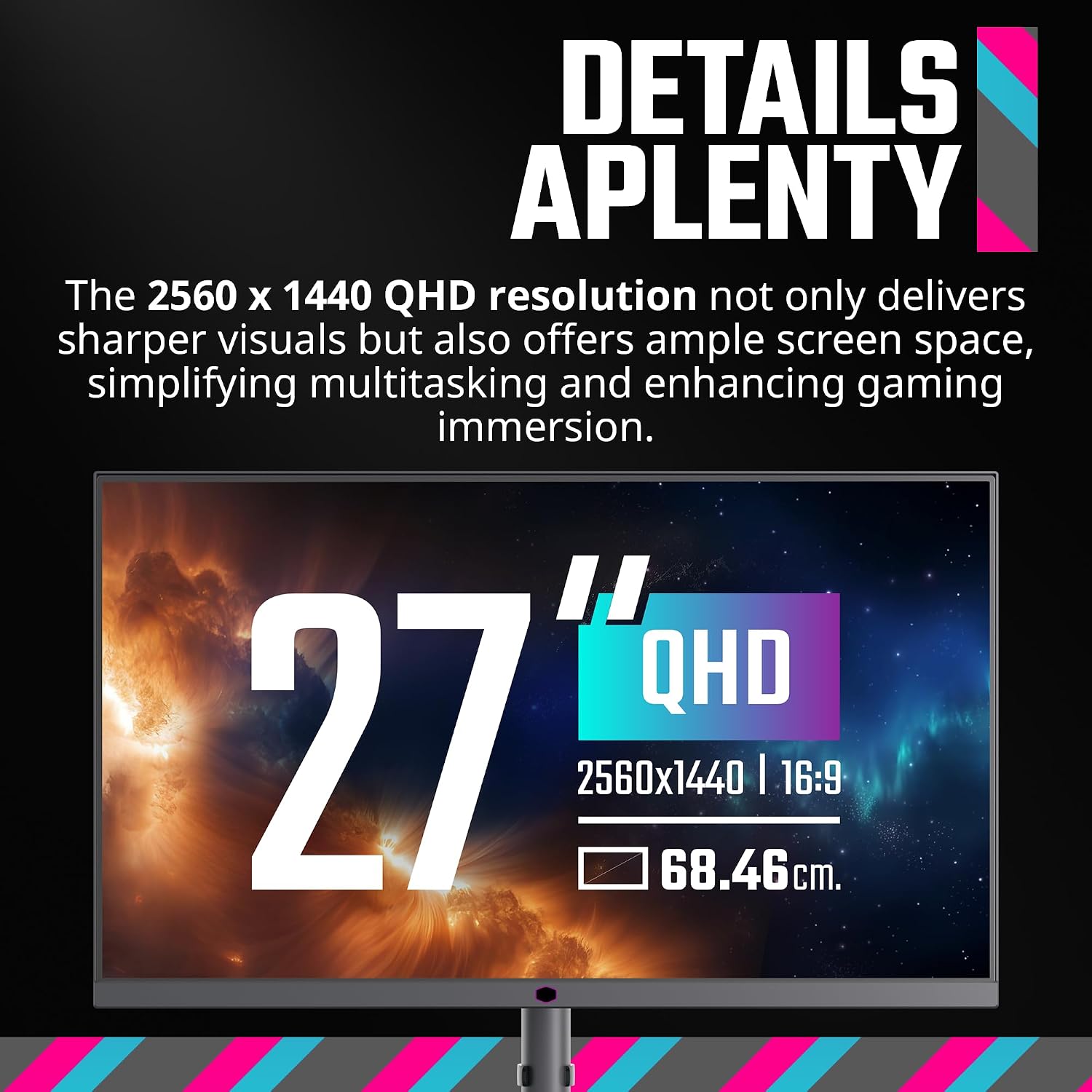 Cooler Master Tempest GP2711 27' 2K 165Hz Mini LED VA Quantum Dot QHD 2560 x 1440 PC Monitor, HDR1000, 4ms (GtG)|1ms (MPRT), DCR, FreeSync Premium, DP1.4 * 1, HDMI2.0 * 2, USB C*1, KVM