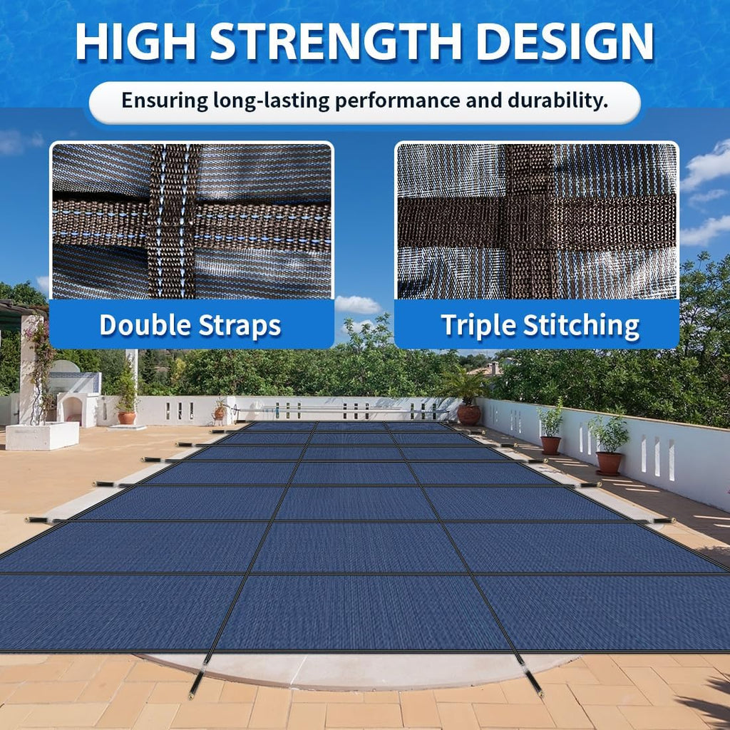 iCOVER Inground Pool Safety Cover, 16x32ft Rectangle Winter Safety Pool Cover for Inground Swimming Pools, Winter Pool Cover, Pool Covers for Inground Pools, Triple Stitched for High Strength, Blue