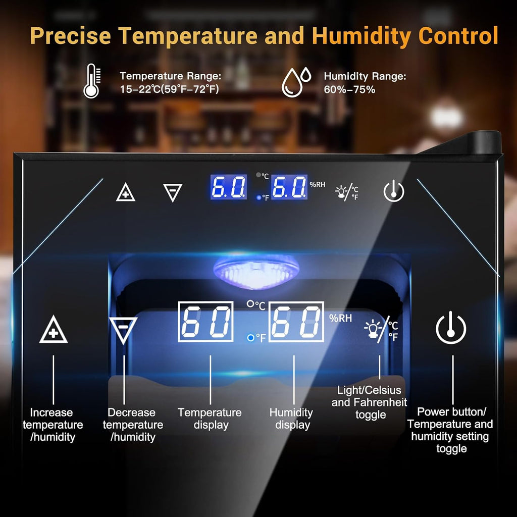 25L Electric Humidor,150 Counts Thermostatic Cooling Humidor Cabinet with Spanish Cedar Wood Shelves, Digital LED Screen, Safety Lock, Gifts for Men