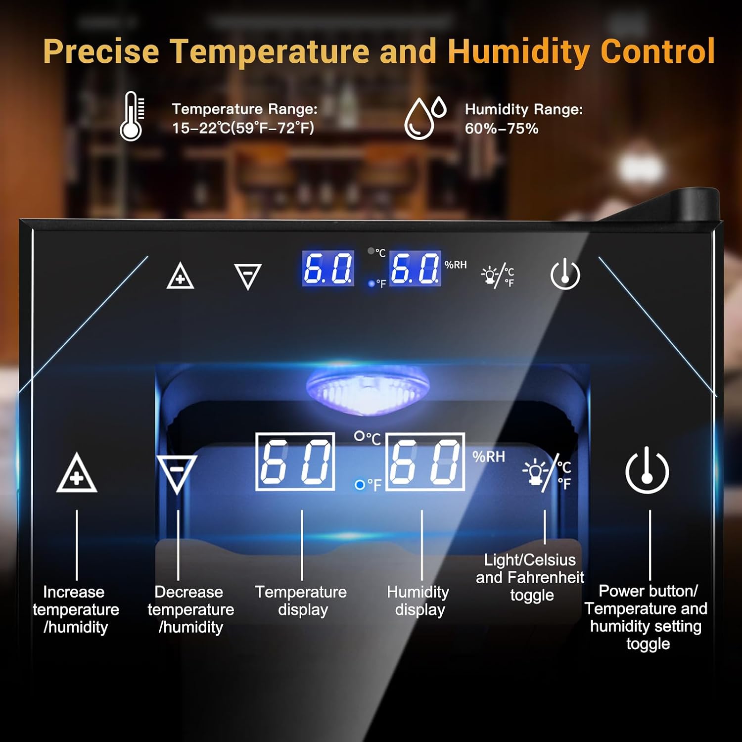 25L Electric Humidor,150 Counts Thermostatic Cooling Humidor Cabinet with Spanish Cedar Wood Shelves, Digital LED Screen, Safety Lock, Gifts for Men