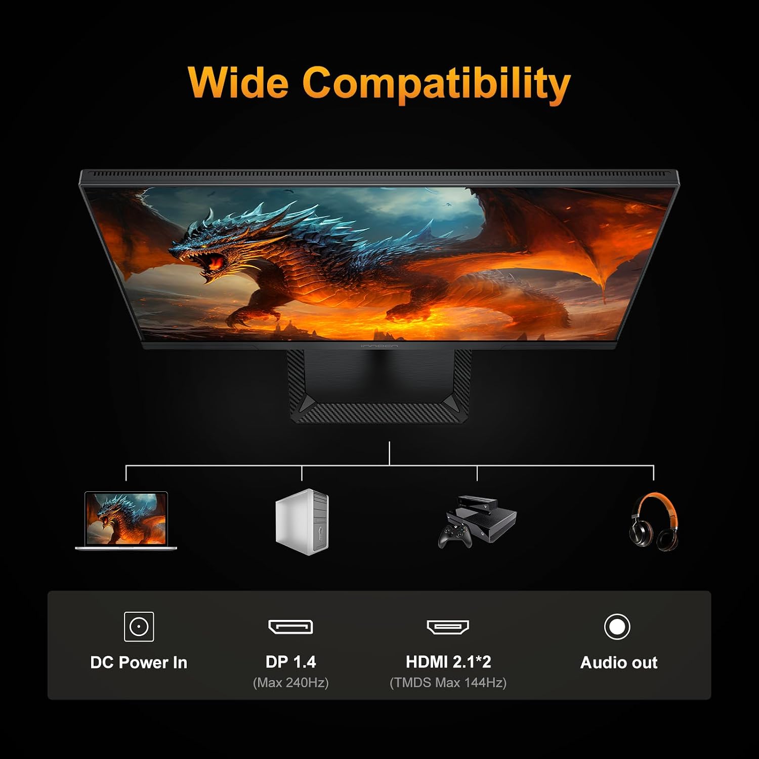 INNOCN 24.5' 2K QHD 2560 x 1440P 240Hz Monitor, Gaming Console Ready, Mini-LED Precisely Local Dimming, Monitor for Mac, HDMI 2.1, DP 1.4, Height Pivot Adjustable Stand, Black - 25M2S