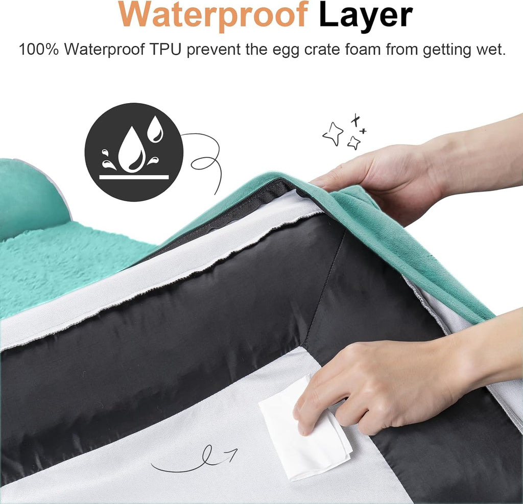 Large Dog Bed Orthopedic Washable: Jumbo Dog Bed Bolster Extra Large Dogs Egg Crate Foam Sofa Couch Waterproof Removable Cover - Aqua Blue