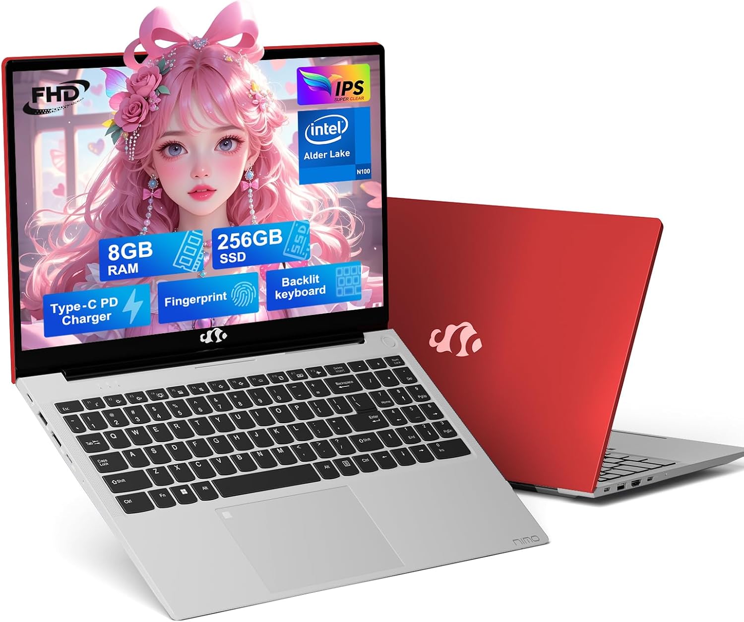 NIMO 15.6' IPS FHD-Laptop, Intel Pentium Quad Core N100 8GB RAM 256GB SSD (Beat i3-1115G4, Up to 3.4GHz) Computer with Backlit Keyboard Fingerprint Type-C WiFi 6 BT5.2, for Student and Home