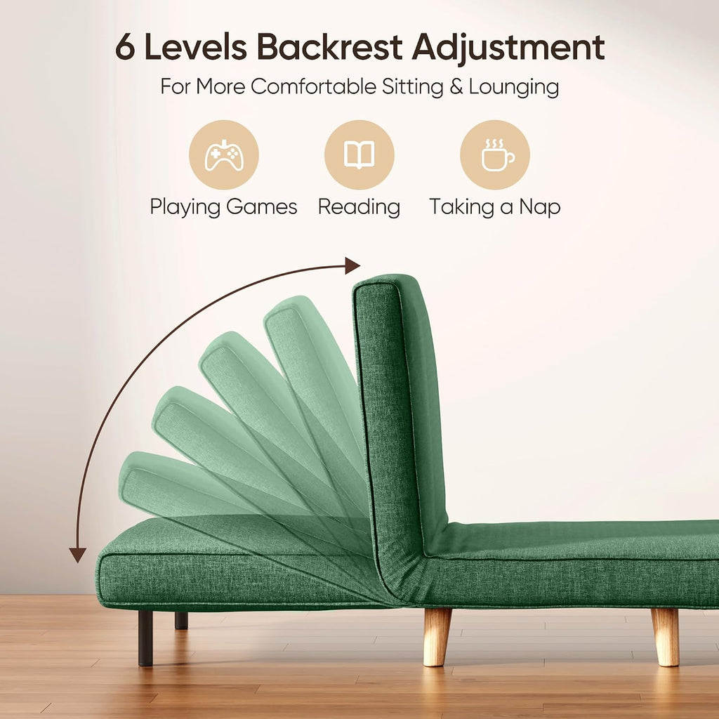 Ahomly 3 in 1 Convertible Sleeper Chair, Sofa Chair for Adults with 6 Angle Adjustable Backrest, Single Sleeper for Living Room/Apartment/Office, Green