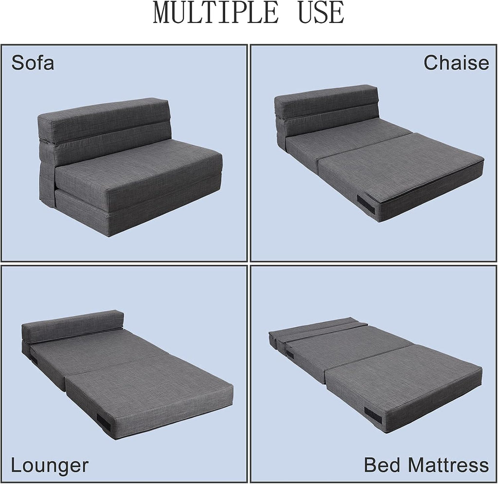 ANONER 60' Fold Sofa Bed Couch Memory Foam with 2 Pillows Futon Sleeper Chair Guest Bed and Fold Out Couch, Washable Cover Queen Size, Dark Gray