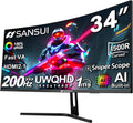 SANSUI 34-Inch Curved Gaming Monitor UWQHD 3440 x 1440P Up to 200Hz 165Hz Curved 1500R - PIP/PBP, OD 1ms, HDR, 300nits, sRGB 130%, DCI-P3 97%,AI Crosshair,HDMI2.1x2,DP1.4(Cable Included)