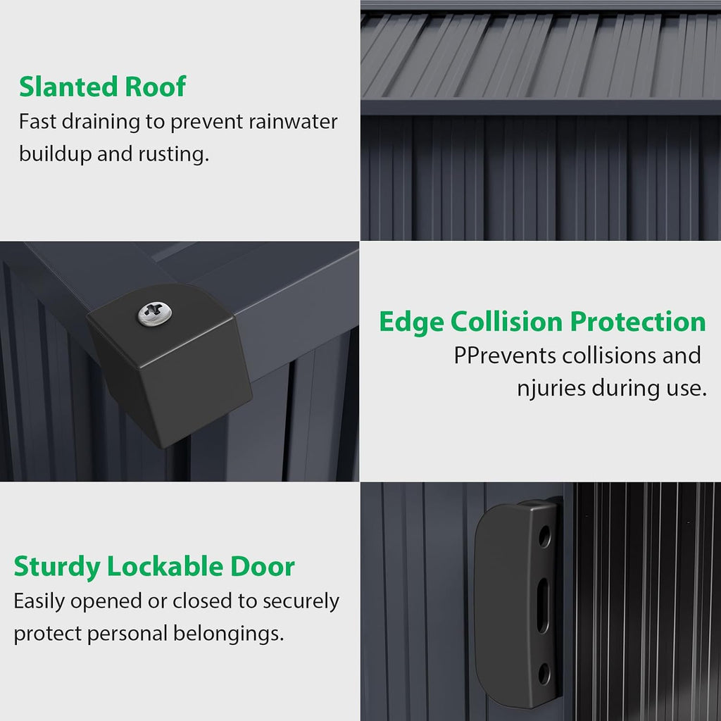 8x12 ft Outdoor Metal Storage Shed with Lockable Sliding Door & Sloping Roof, Galvanized Steel Frame Waterproof Garden Tool Shed for Backyard, Garden, Lawn - Ventilated Backyard Metal Sheds, Gray