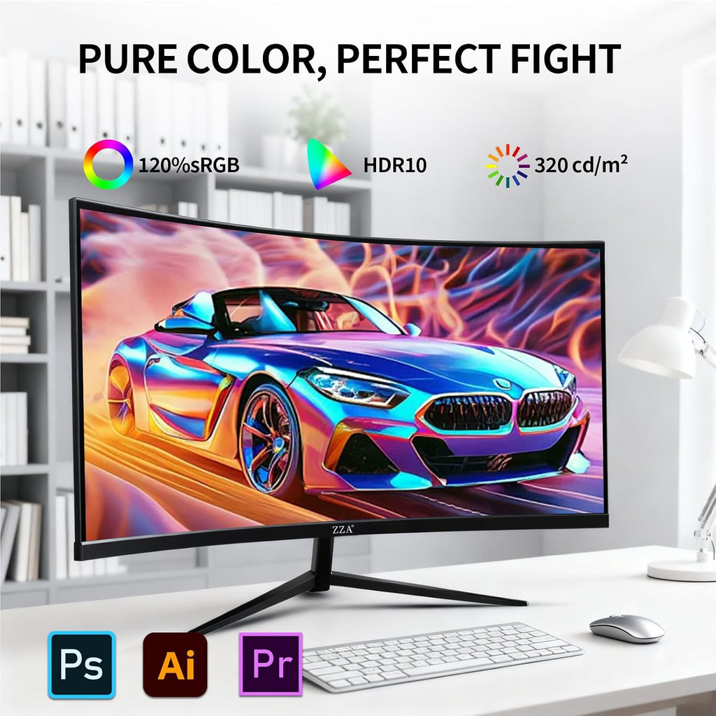ZZA 32 Inch Curved Gaming Monitor 180Hz 2K Computer Monitor 1500R Curved VA Display, QHD 2560x1440p PC Monitor HDMI DP1.4, 1ms MPRT, HDR, Metal Stand, VESA Compatible (DP Cable Incl.)