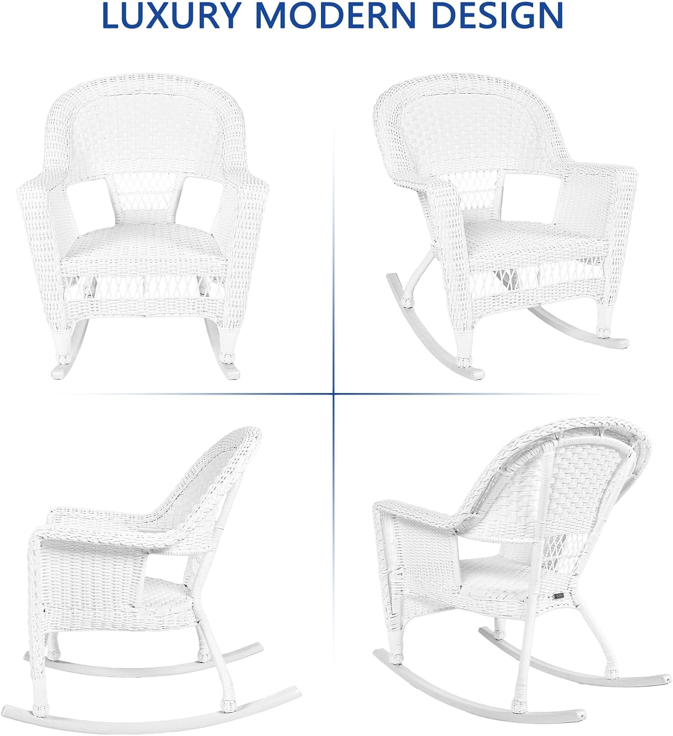 Jeco , Set of 2 Wicker Rocker Chairs, White