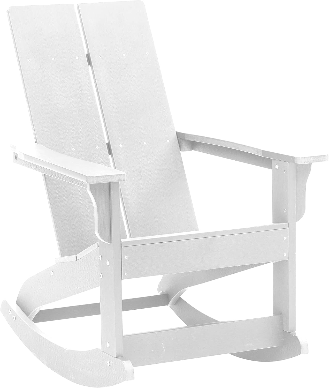 EMMA + OLIVER Harmon Adirondack Rocking Chair - White Poly Resin - Suitable for Indoor/Outdoor Use - All Weather Materials - Easy Assembly - 350 lb. Weight Capacity