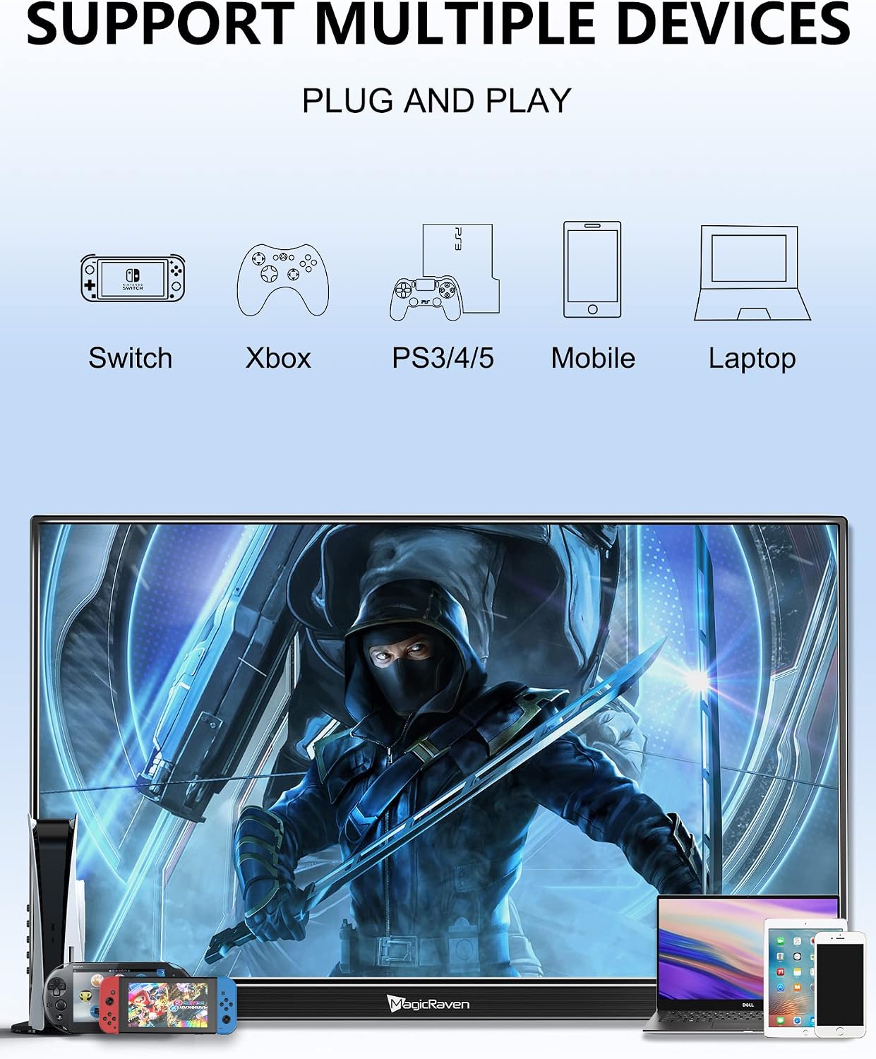 MAGICRAVEN 4K Portable Monitor, 16' 3840x2400 IPS Laptop Screen, 1500:1, 400 Nits Screen USB C HDMI Computer Gaming Display with Speakers & Smart Cover, Travel Monitor for PC Phone PS5/4 Xbox Switch