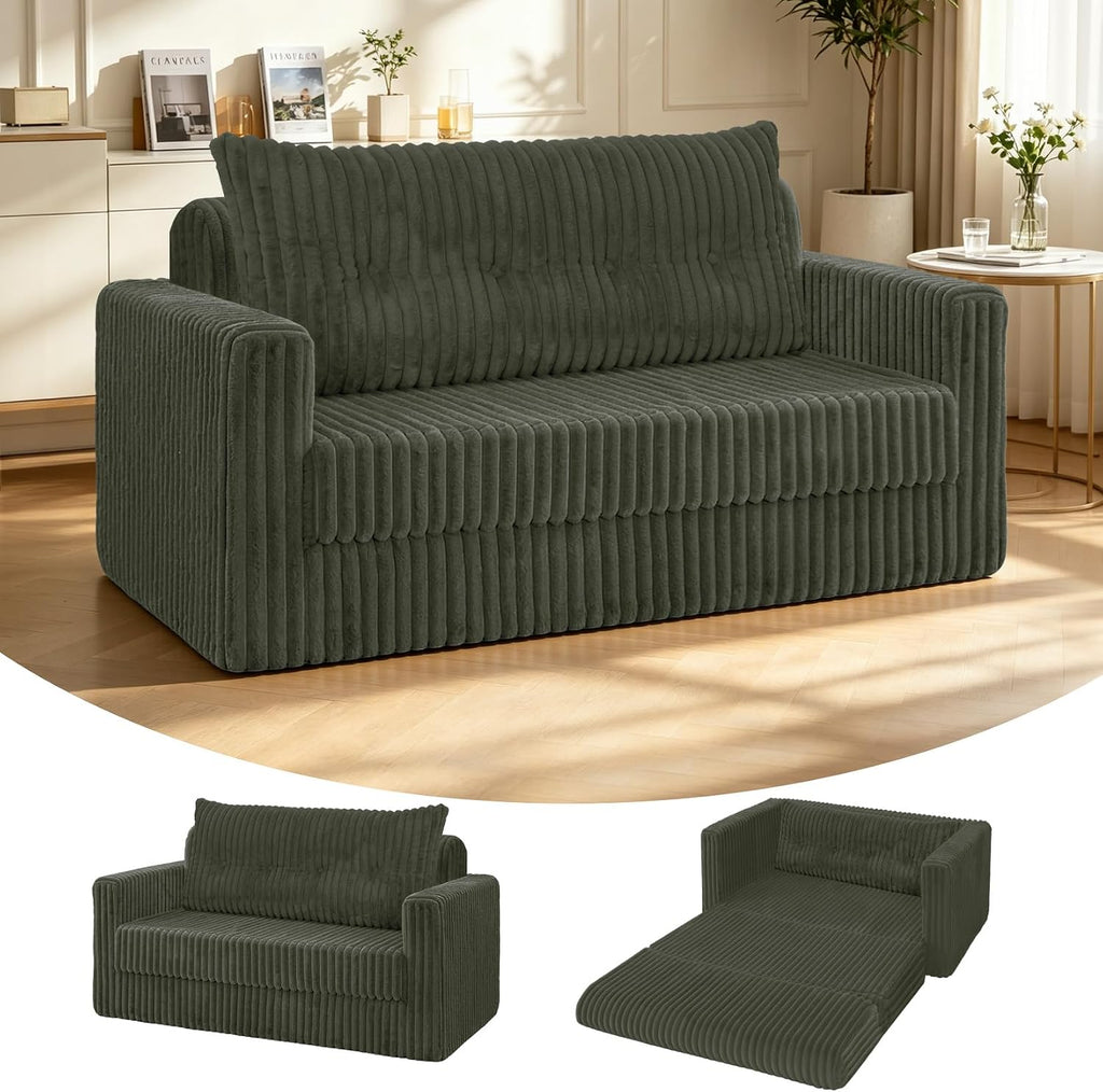 HABUTWAY Folding Sofa Bed, 2 in 1 Convertible Sleeper Chair with Pillow, Portable Fold Out Chair Bed with Armrest, Comfy Floor Couch, Lazy Sofa for Living Room Bedroom Dorm Home Office, Green