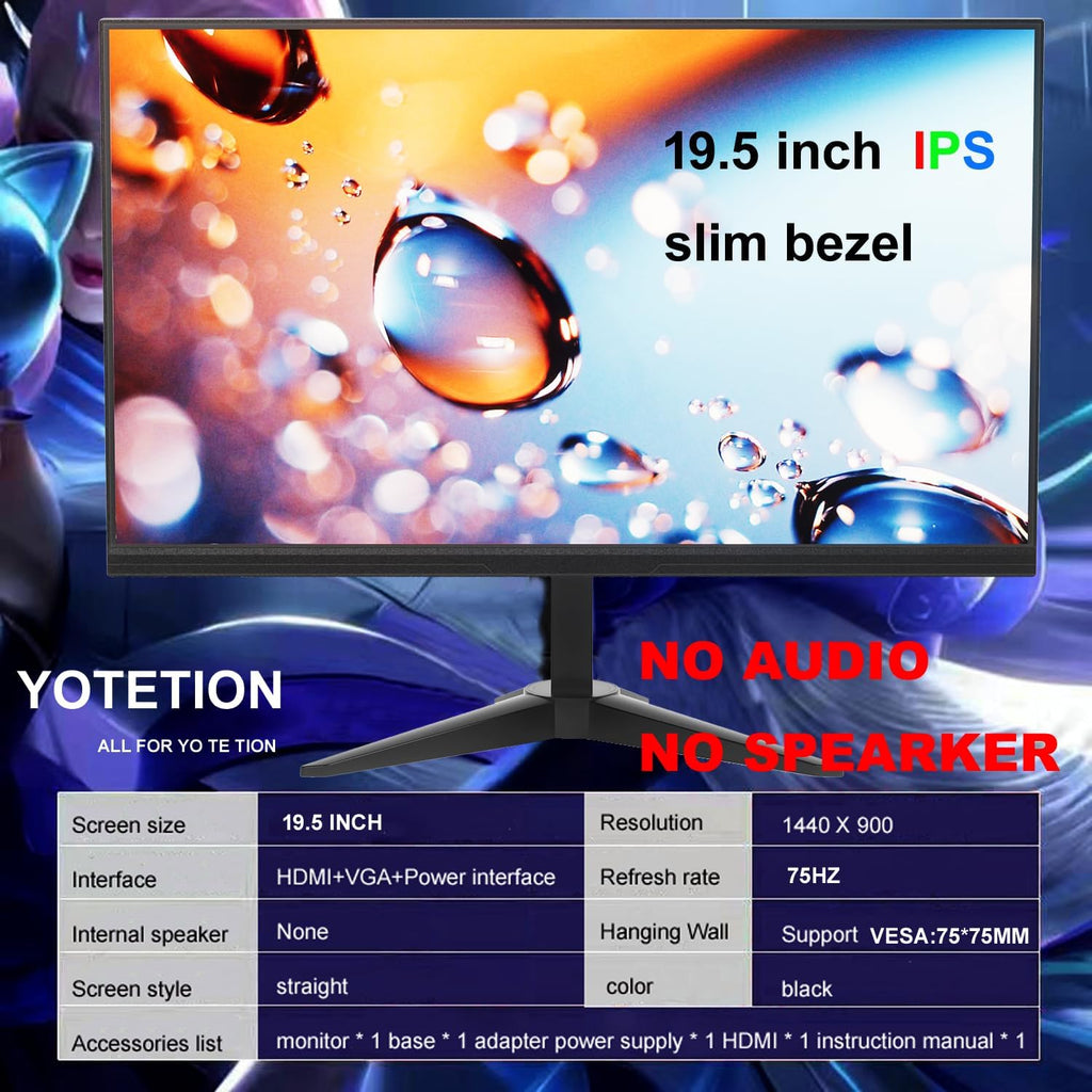 19.5-inch Professional HD Monitor (1440 x 900), 75Hz Refresh Rate Dual Pack, Without Audio, Visual Protection Technology, Blue Light Filter, and Flicker-Free Technology (HDMI and VGA Ports)