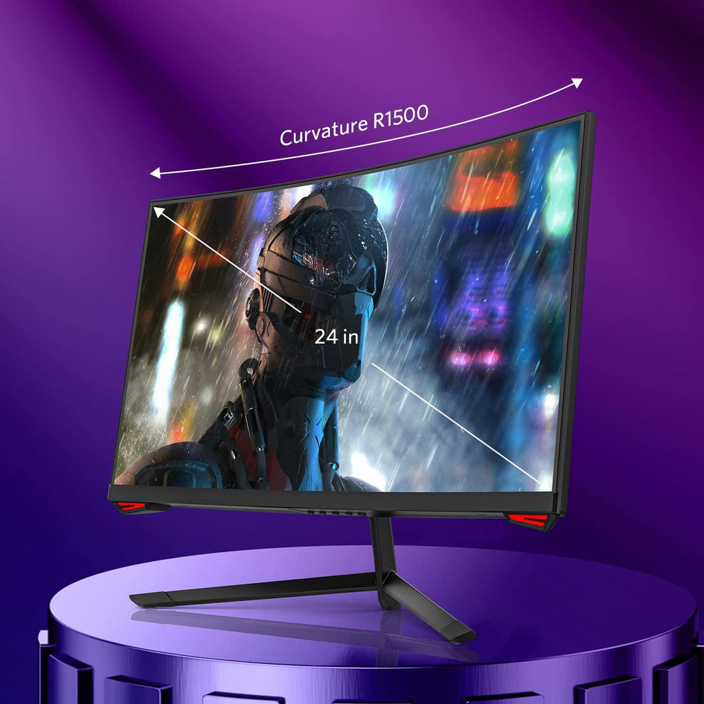24'' 165Hz Refresh Rate Curved Monitor Full HD 1080P with HDMI Display Ports, VESA Compatible, Free-Tearing Eye Care Monitor for Home Office and Gaming (DP Cable Included)