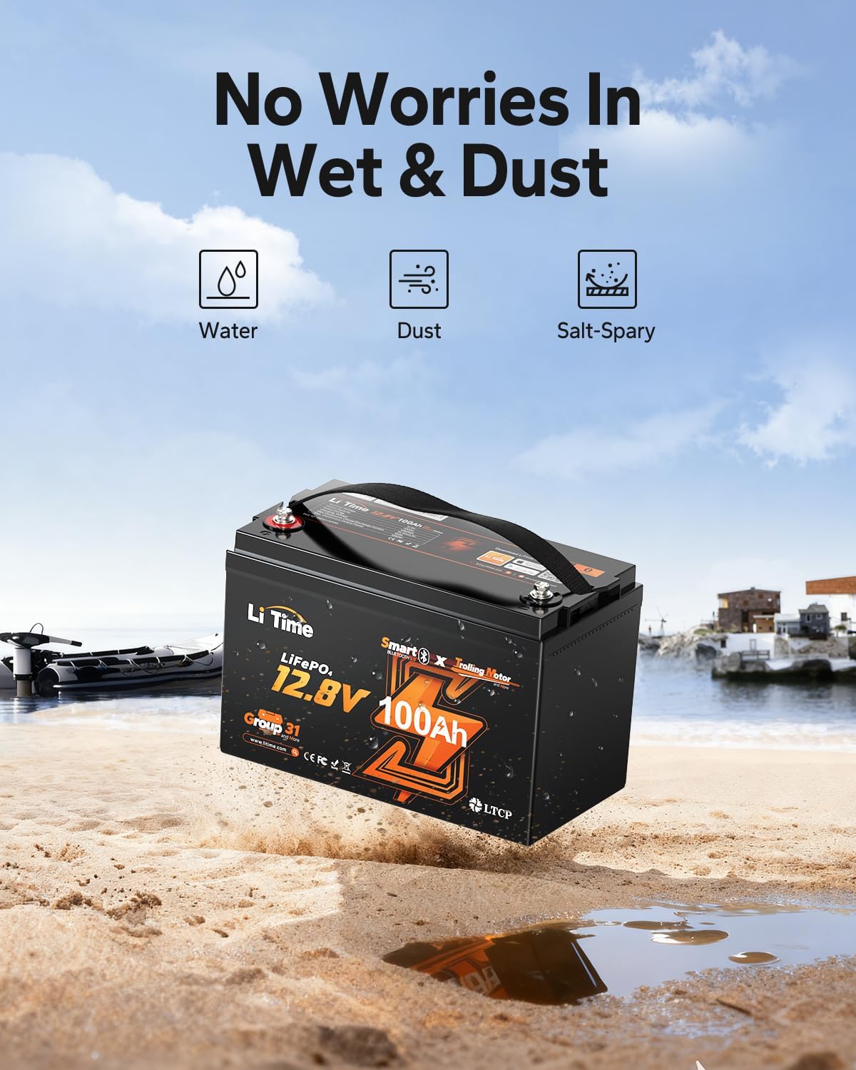 Litime 12V 100Ah Trolling Motors LiFePO4 Battery (Group 31), 12 Volt Bluetooth Lithium Batteries, Max. 15000 Deep Cycles, 100A BMS, Low-Temp Protection for Marine, Boat, Yacht, RV, Solar (2-Pack)