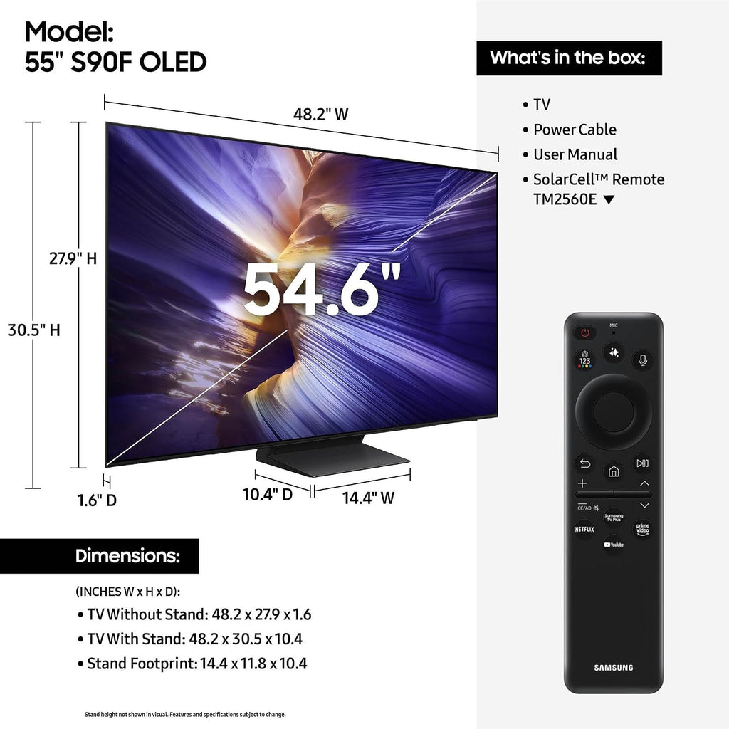 Samsung QN55S90FAFXZA 55 Inch 4K OLED Smart TV (2025) with Dolby Atmos and 3 Year Amber Protection Plan