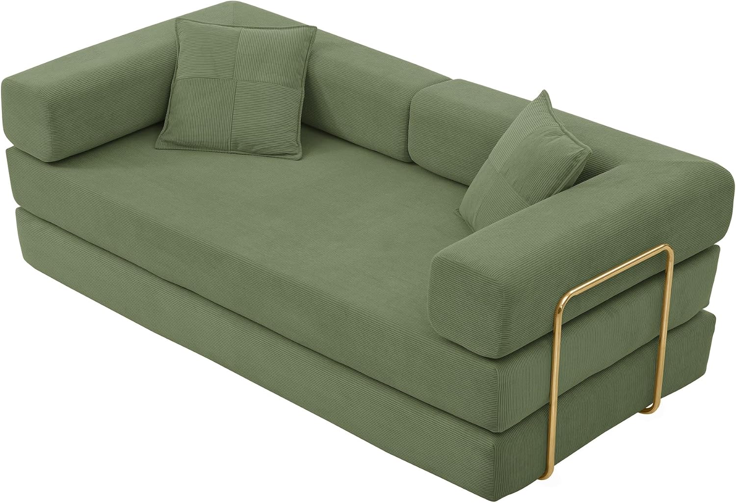 HANXIN 78 Inch Convertible Sleeper Sofa Bed, Folding Floor Mattress Couch with Fixed-Shape Frame, Futon Boneless Couch Lounge Loveseat with Pull Out Bed, No Assembly Required (Green)