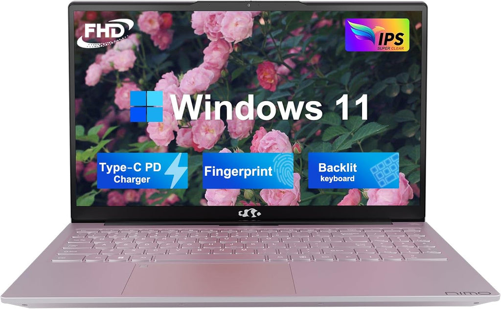 NIMO 15.6 FHD Student Laptop, Intel Pentium Quad-Core N100(Beat to i3-1115G4, Up to 3.4GHz), 8GB RAM, 128GB SSD, 2 Years Warranty, Type-C 65W Adapter, Backlit Keyboard, Fingerprint, Win 11, Rose Gold