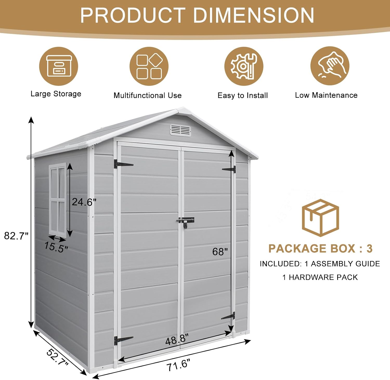 VINGLI 6x4.5 FT Outdoor Plastic Storage Shed, Patio Storage Bins with Weatherproof, Lockable Design with Large Capacity for Garden Tools, Light Grey