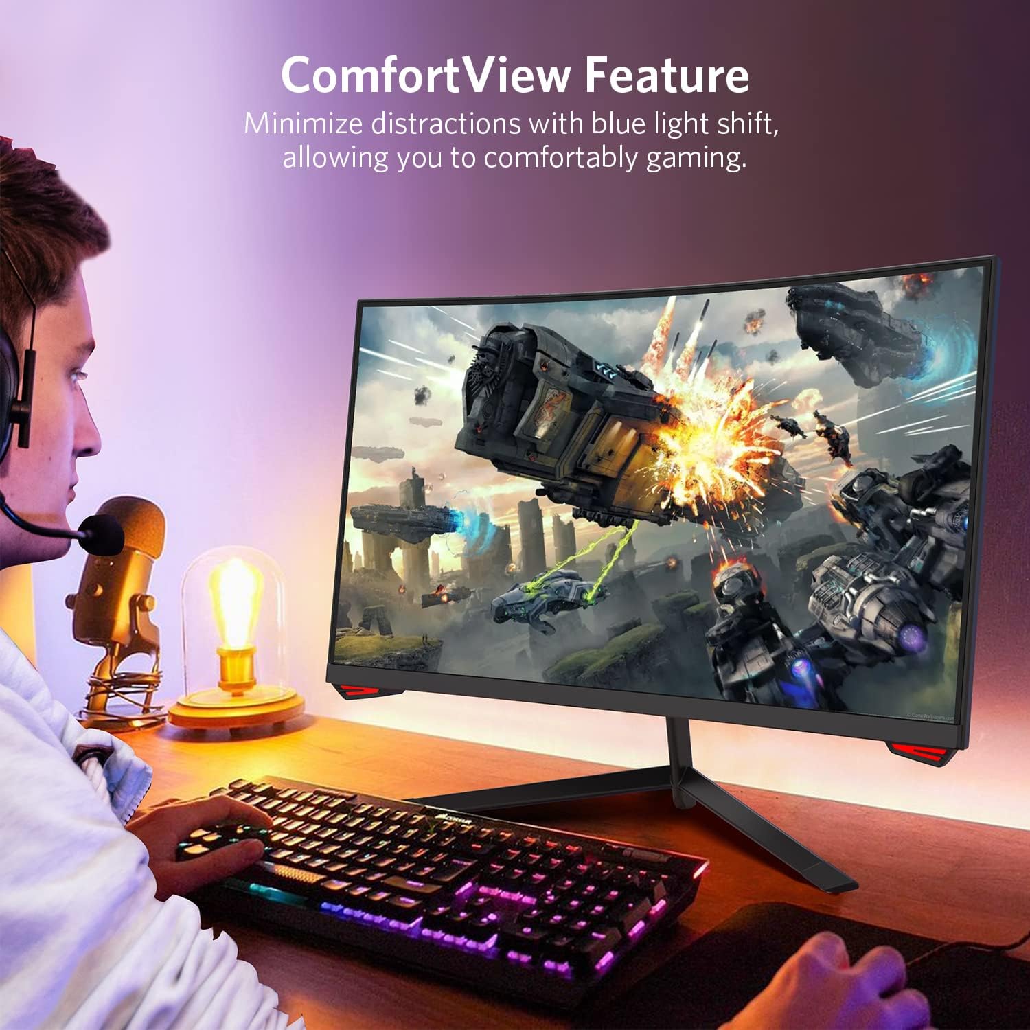 24'' 165Hz Refresh Rate Curved Monitor Full HD 1080P with HDMI Display Ports, VESA Compatible, Free-Tearing Eye Care Monitor for Home Office and Gaming (DP Cable Included)
