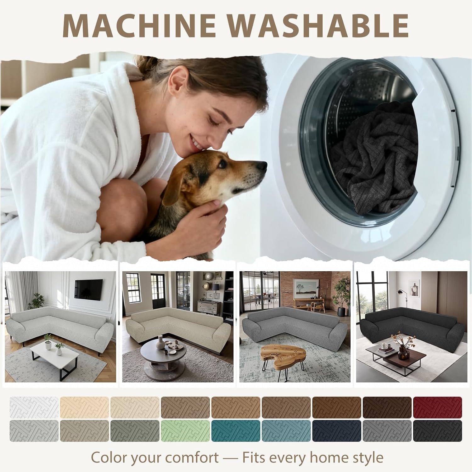 Sectional Couch Covers L Shape Sofa Cover 1-Piece Stretch Corner Couch Covers Non Slip Washable Sofa Slipcovers Soft Fleece Furniture Protector for Dogs Pet (Medium, Black)