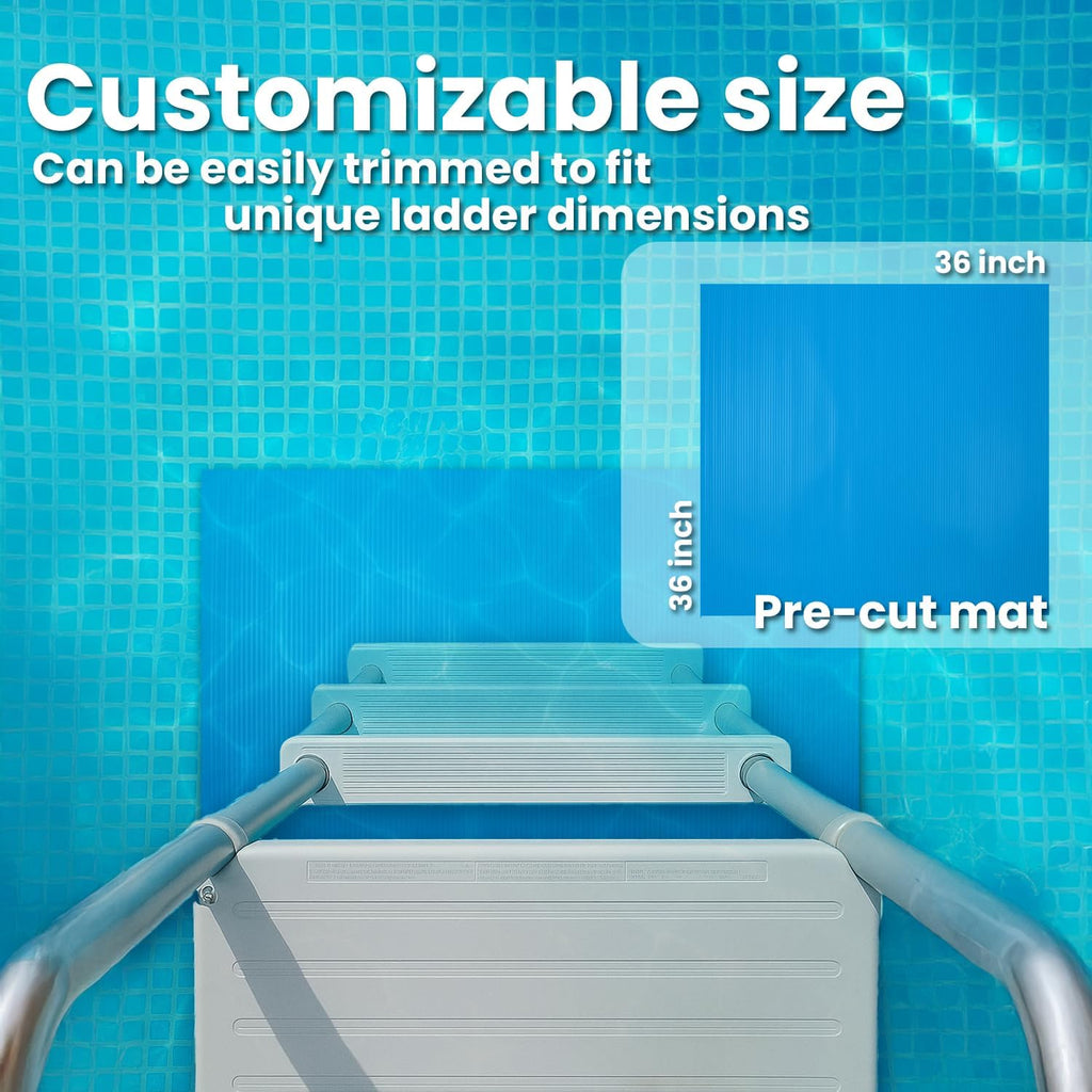 XtremepowerUS Above Ground Pool Ladder with Protective Mat – Inclined Entry Step System + 36 x 36 Inch Pad for Liner Protection (1 Ladder + 1 Mat)