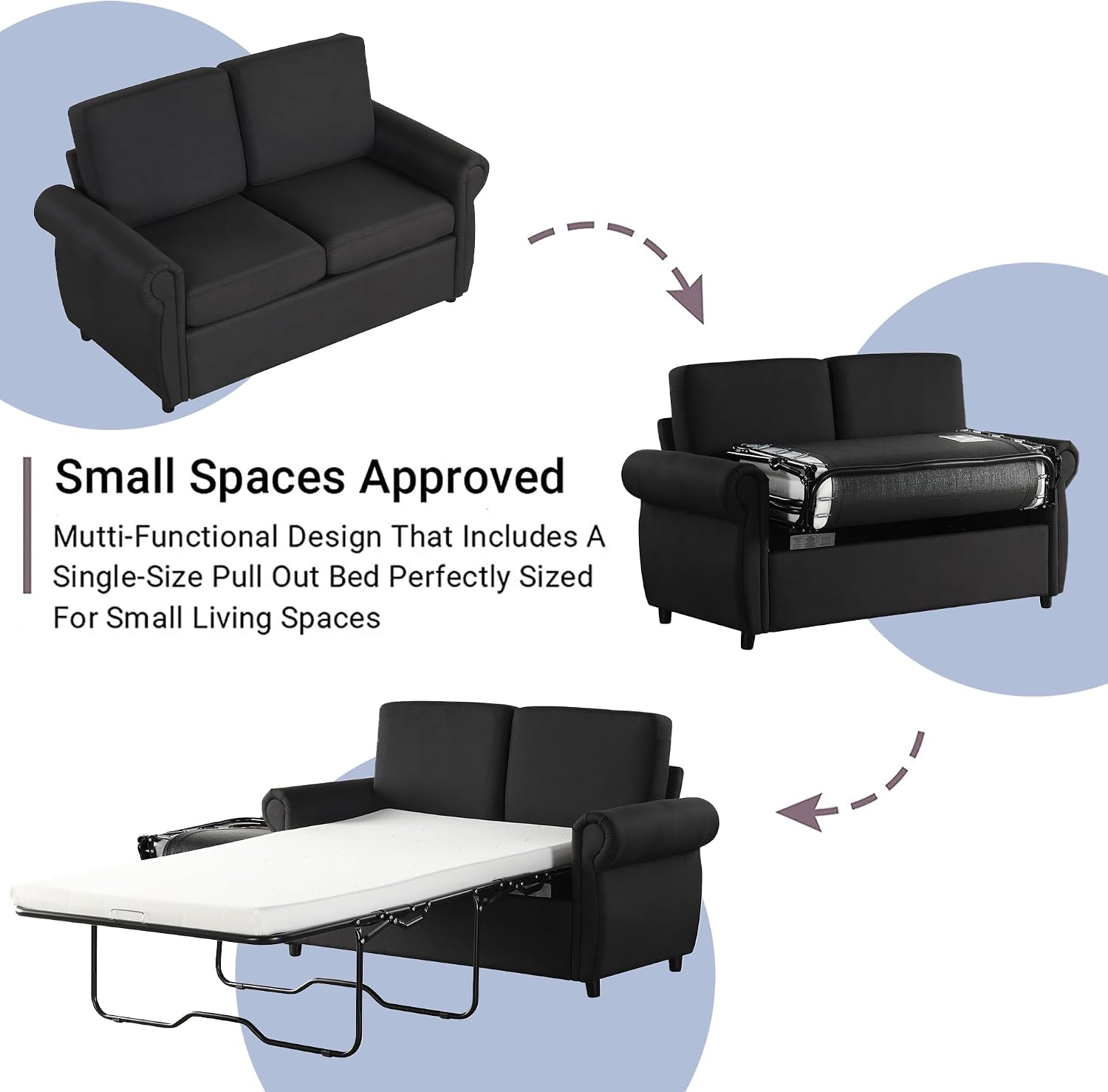 Sleeper Couch Small Sofa for Living Room or Bedroom Including Pull Out Bed