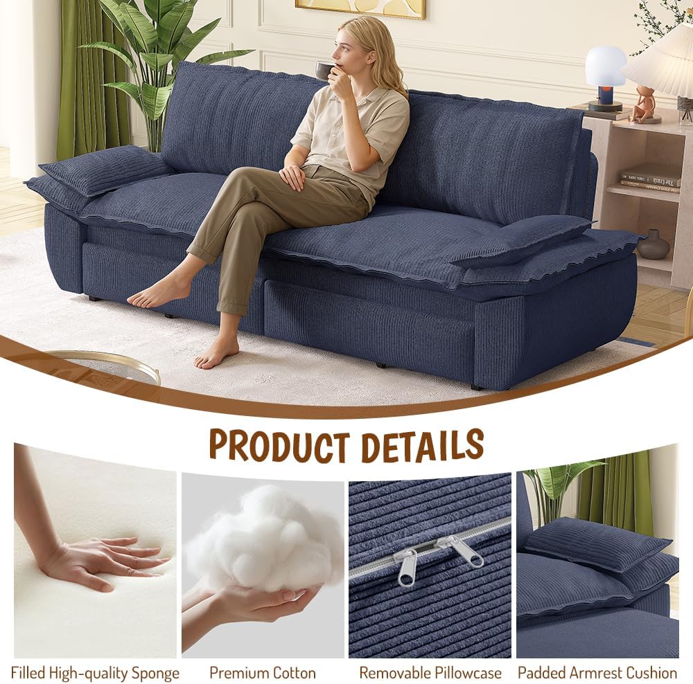 KEIKI 73.2' Queen Convertible Sofa Bed, 3-in-1 Pull Out Sleeper Couch with Compact Design, Corduroy Futon Loveseat Sofa for RV Camper Apartment Small Space Flexible Furniture Solution