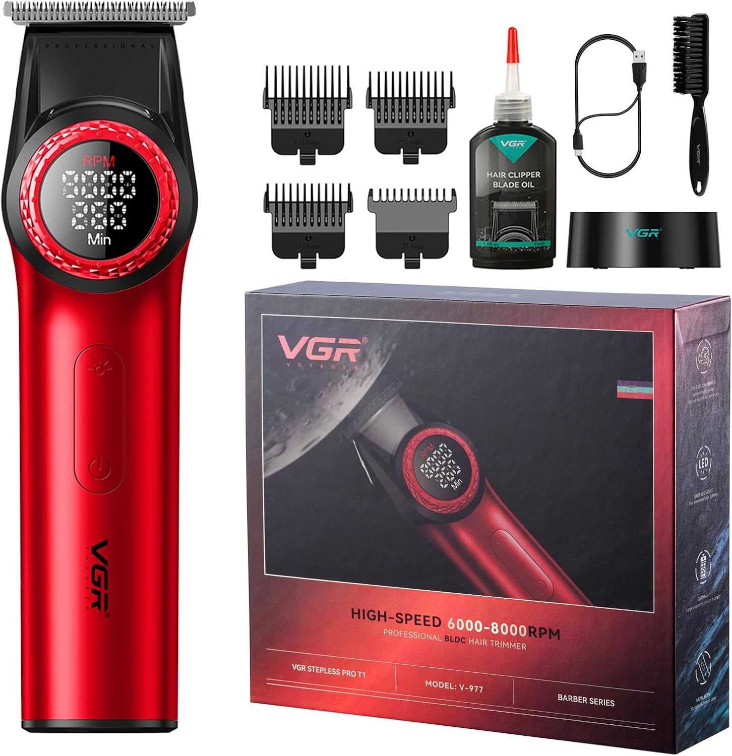 VGR Hair Clippers for Men Professional, T-Blade Trimmer Cordless Clippers and Trimmers Set, Electric Foil Shaver for Men with Double Foil, Rechargeable 3 Piece Men's Hair Cutting Kit, LED Display