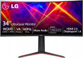 LG 34' Curved Ultragear Gaming Monitor, QHD(3440x1440), 160Hz, AMD FreeSync, HDR10, sRGB 99%, Built-in Speakers, Multitasking and Content Creation, DisplayPort & HDMI, Tilt/Height Adjustable Stand