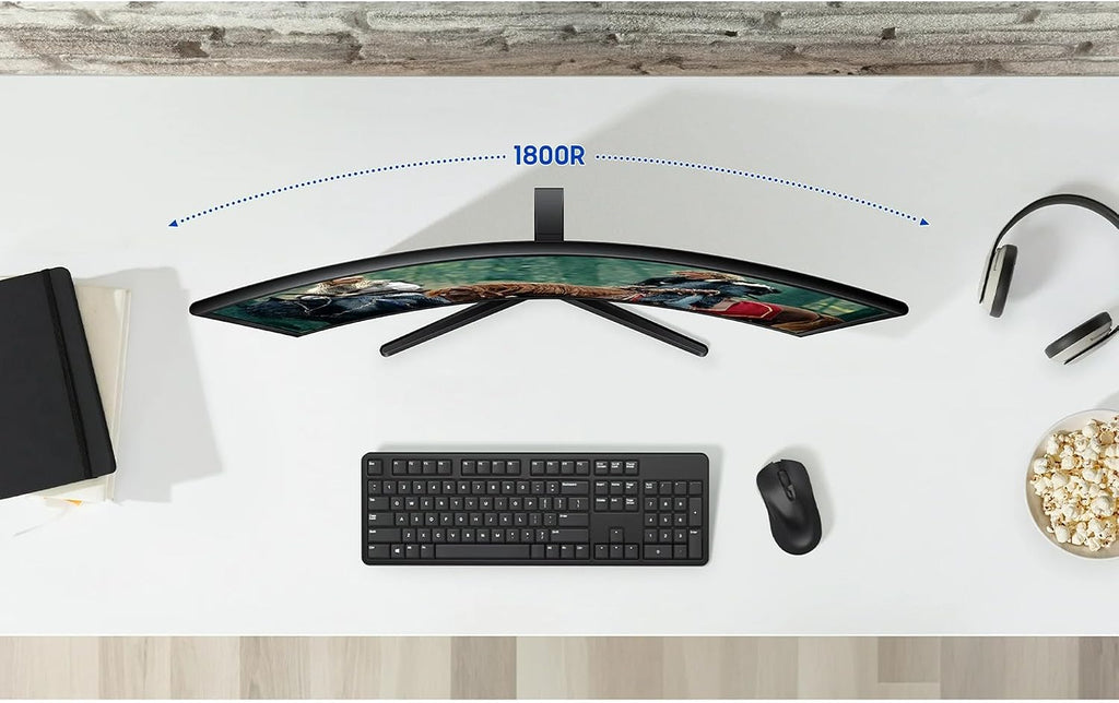 Samsung 27' Essential S3 Series FHD LED Curved Monitor, 1800R, Game Mode, 100Hz Refresh Rate, Dual Ports, Eye Comfort, Black, with HDMI Cable