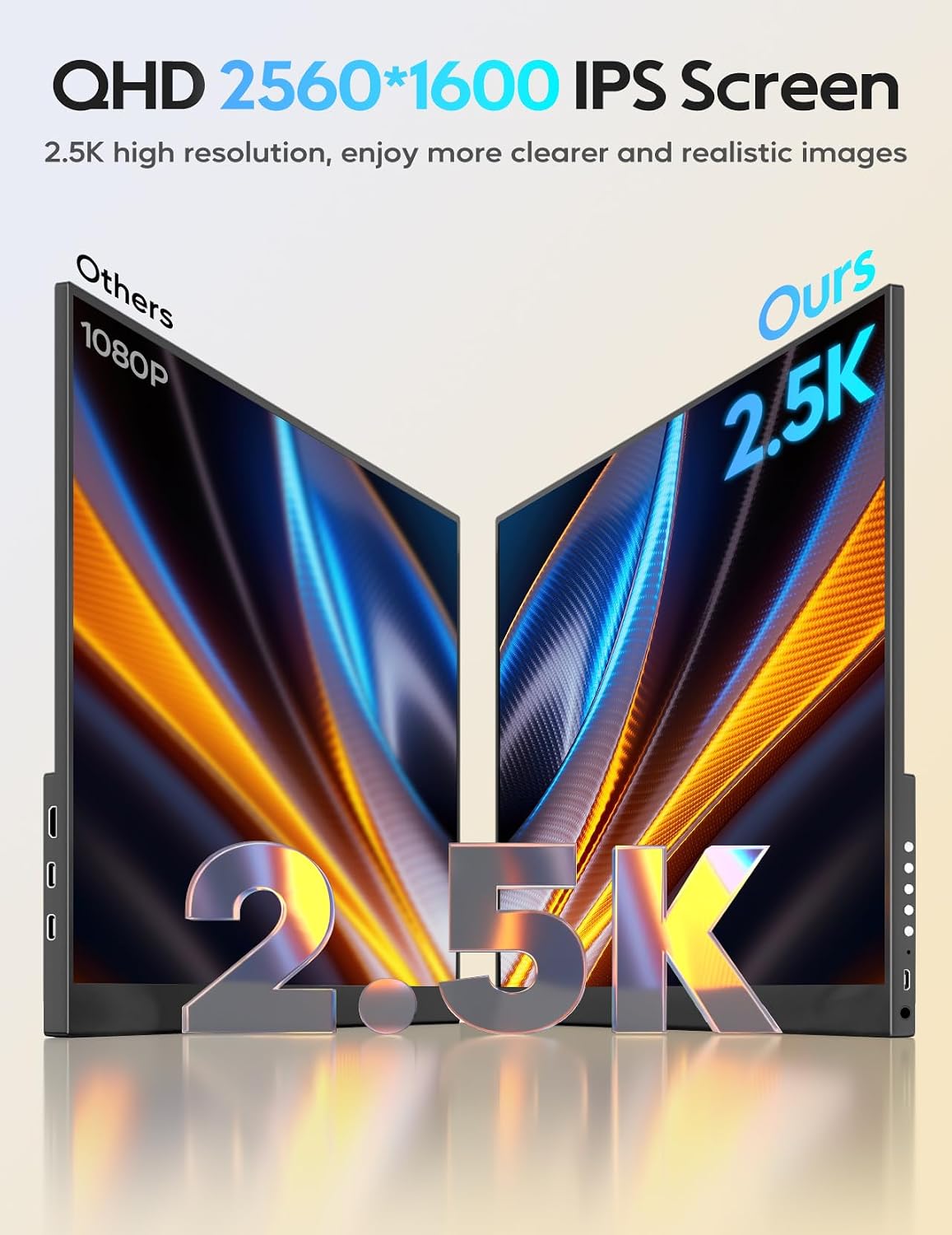18' Portable Gaming Monitor, 2.5k 2560x1600, 16:10 Wide Screen, 100% sRGB, FreeSync, HDR, Laptop Screen Extender for Mac, Switch, Xbox, PS4/5