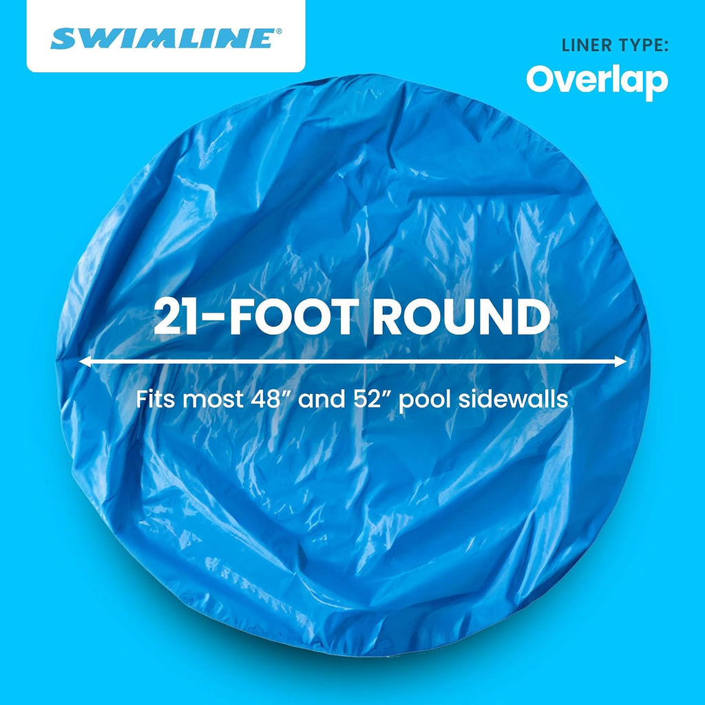 Swimline LI214820 21 Foot Solid Blue Round Above Ground Swimming Pool Overlap Liner 20 Gauge Vinyl Liner for 48 to 52 Foot Pool Walls