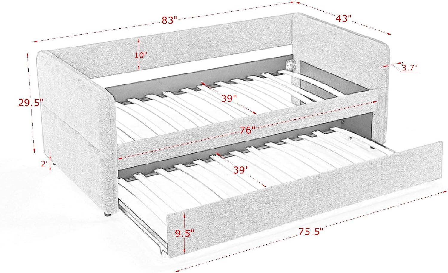 KEIKI Twin Size Upholstery Tufted Daybed with Erectable Trundle, Twin to King Design Modern Extendable Boucle Sofa Bed, Easy Assembly, No Box Spring Required, for Living Room and Bedroom, Beige