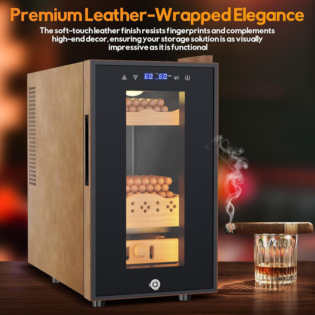25L Electric Humidor with Upgraded Design, 200 Counts Large Capacity,Thermostatic Electric Cooler Cabinet with Digital LED Screen, Safety Lock,Smart Humidity & Temp Control, Gifts for Men