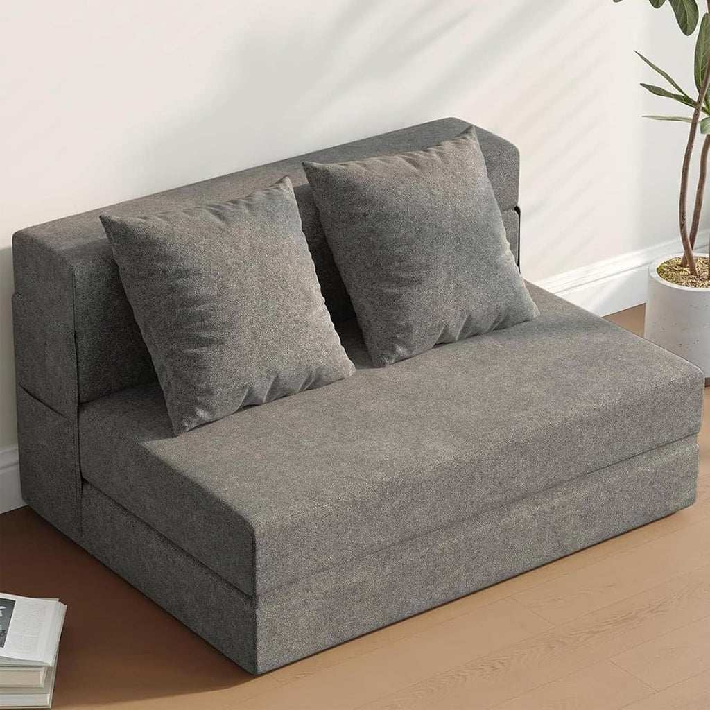 5-in-1 Convertible Folding Sofa Bed - Sleeper Chair with Pillows, Fold Out Chair Bed Futon Couch, Foldable Floor Mattress for Living Room/Dorm/Guest Use/Home Office/Apartment, Twin, Dark Grey