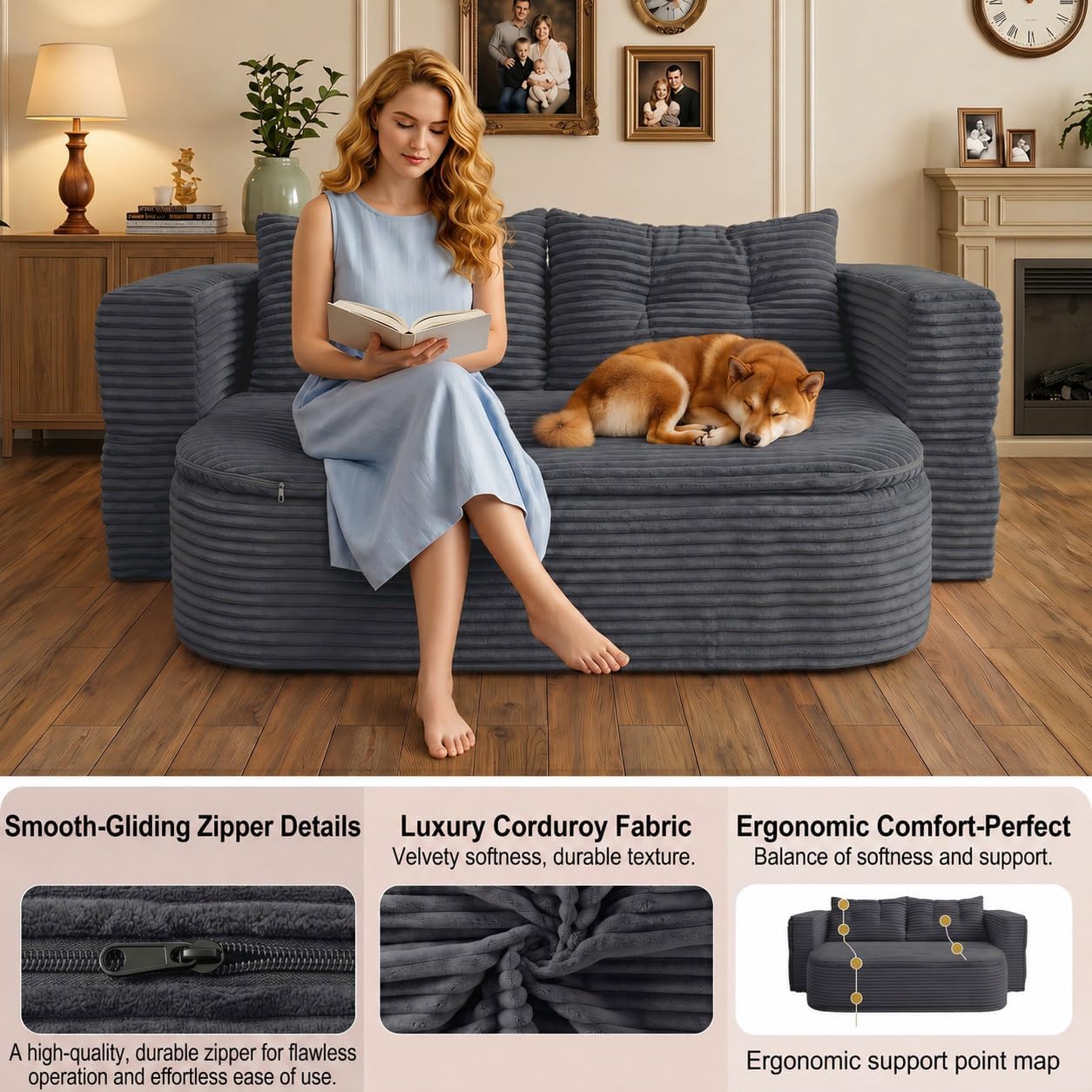 78.7-inch Folding futon Sofa Bed, Full-Size Convertible Sleeper couch Bed, Memory Sponge Double settee with Comfortable Mattress, Suitable for Living Room and Guest Room (dark gray, 78.7 inches)